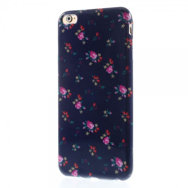 iPhone 6 Plus/6S Plus Elastic Plastic Case with Small Roses - Black