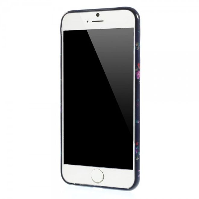 iPhone 6 Plus/6S Plus Elastic Plastic Case with Small Roses - Black