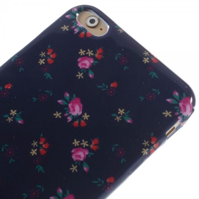 iPhone 6 Plus/6S Plus Elastic Plastic Case with Small Roses - Black