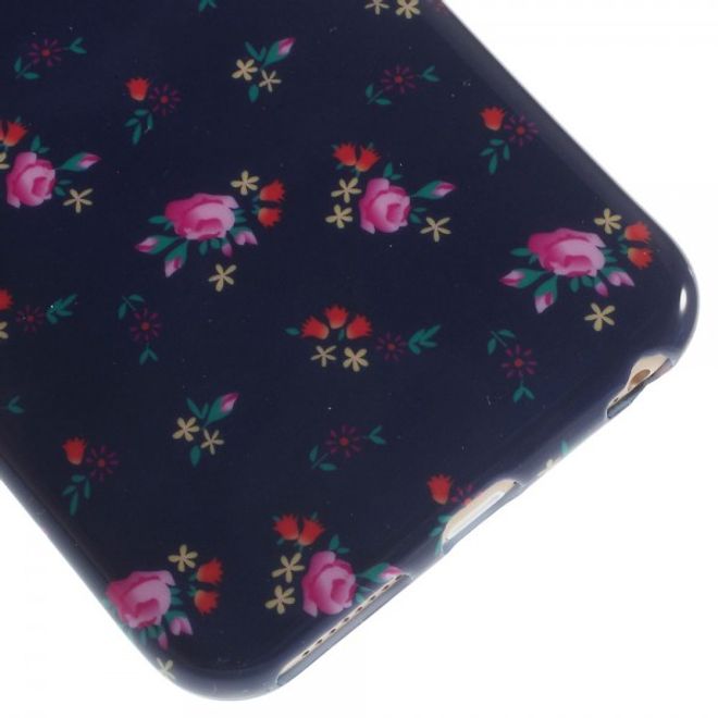 iPhone 6 Plus/6S Plus Elastic Plastic Case with Small Roses - Black