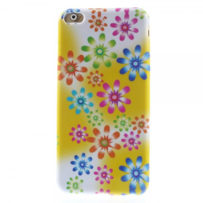 iPhone 6 Plus/6S Plus Elastic Plastic Case with Colorful Flowers - Yellow/White