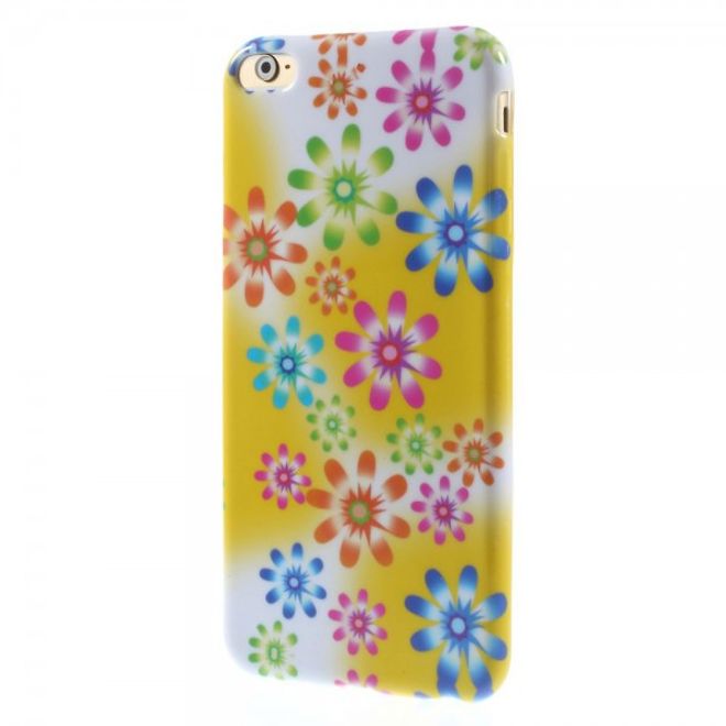iPhone 6 Plus/6S Plus Elastic Plastic Case with Colorful Flowers - Yellow/White