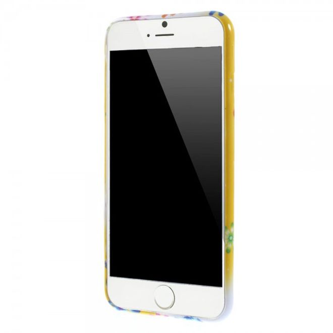 iPhone 6 Plus/6S Plus Elastic Plastic Case with Colorful Flowers - Yellow/White