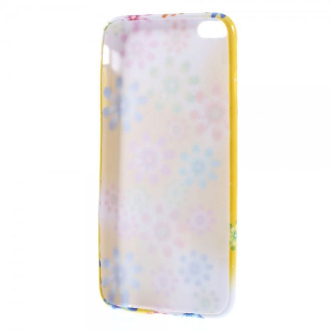 iPhone 6 Plus/6S Plus Elastic Plastic Case with Colorful Flowers - Yellow/White