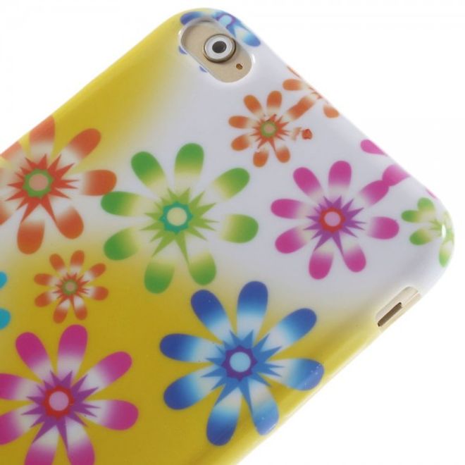 iPhone 6 Plus/6S Plus Elastic Plastic Case with Colorful Flowers - Yellow/White