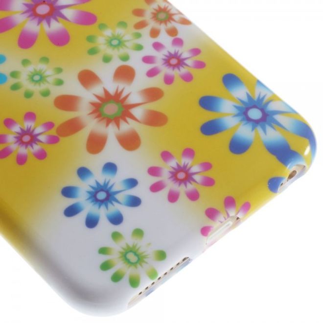 iPhone 6 Plus/6S Plus Elastic Plastic Case with Colorful Flowers - Yellow/White