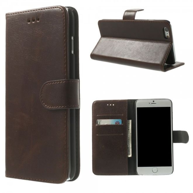 iPhone 6 Plus/6S Plus Leather Case, Retro Style - Coffee Color