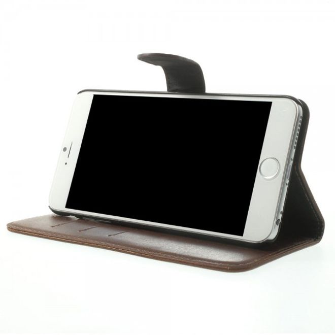 iPhone 6 Plus/6S Plus Leather Case, Retro Style - Coffee Color