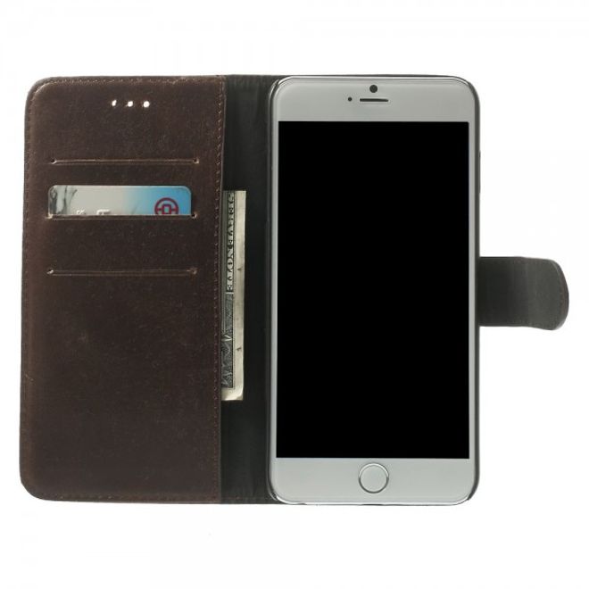 iPhone 6 Plus/6S Plus Leather Case, Retro Style - Coffee Color