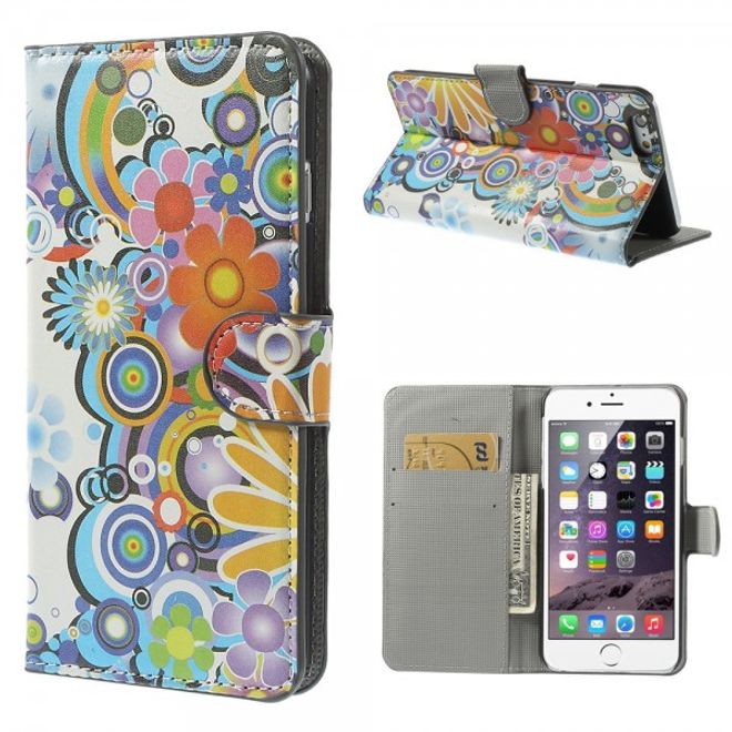 iPhone 6 Plus/6S Plus Leder Case mit farbigem Muster - weiss