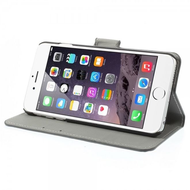 iPhone 6 Plus/6S Plus Leder Case mit farbigem Muster - weiss