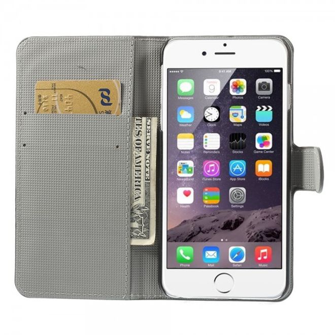 iPhone 6 Plus/6S Plus Leder Case mit farbigem Muster - weiss