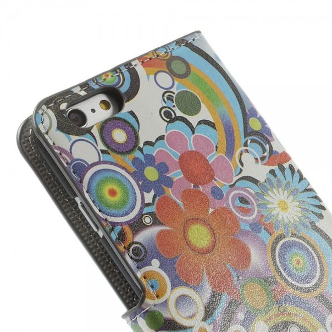 iPhone 6 Plus/6S Plus Leder Case mit farbigem Muster - weiss