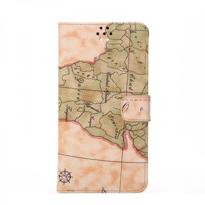 Samsung Galaxy Note 4 Leder Case mit Weltkarte - beige