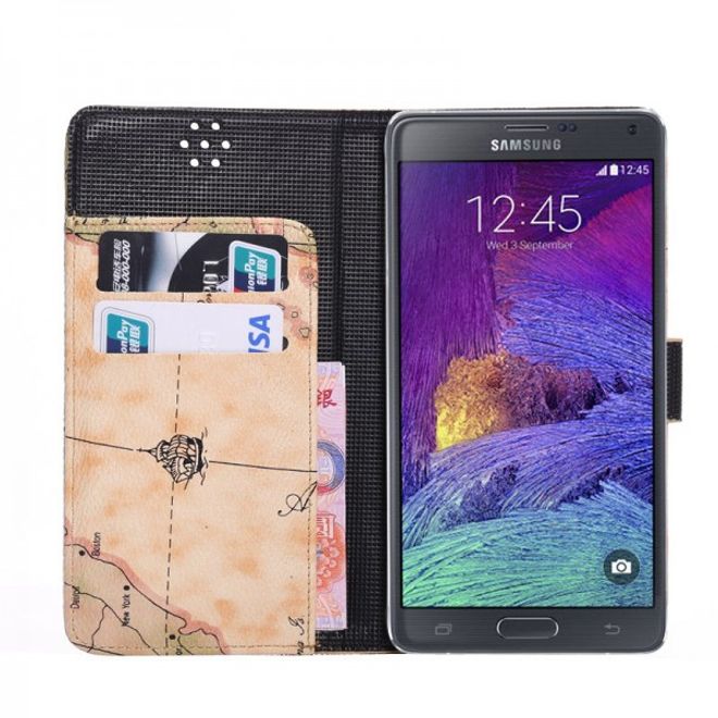 Samsung Galaxy Note 4 Leder Case mit Weltkarte - beige