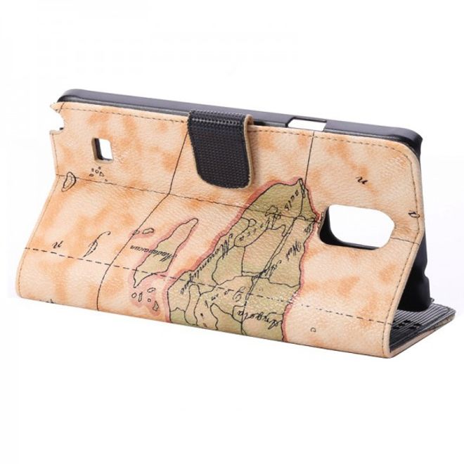 Samsung Galaxy Note 4 Leder Case mit Weltkarte - beige