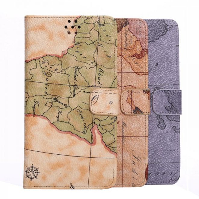 Samsung Galaxy Note 4 Leder Case mit Weltkarte - beige