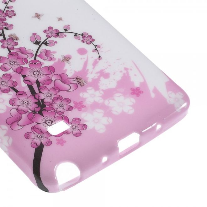 Samsung Galaxy Note 4 Elastisches Plastik Case mit pinken Blumen