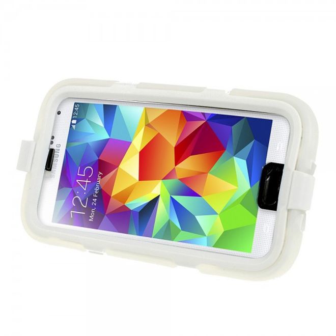 Samsung Galaxy S5 Robustes Silikon- und Plastik Case mit Gurthalterung - weiss