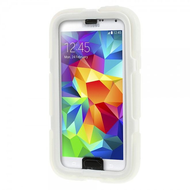 Samsung Galaxy S5 Robustes Silikon- und Plastik Case mit Gurthalterung - weiss
