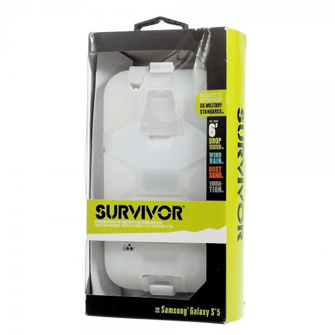 Samsung Galaxy S5 Robustes Silikon- und Plastik Case mit Gurthalterung - weiss