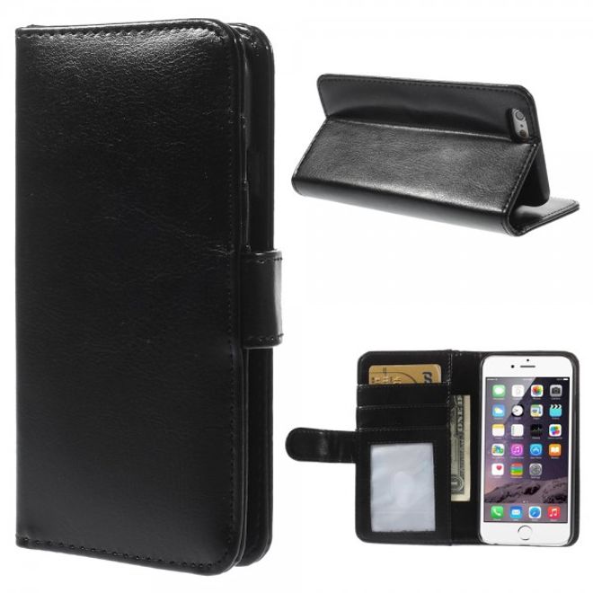 iPhone 6/6S Crazy Horse Leather Case with Stand Function and Credit Card Slot - Black