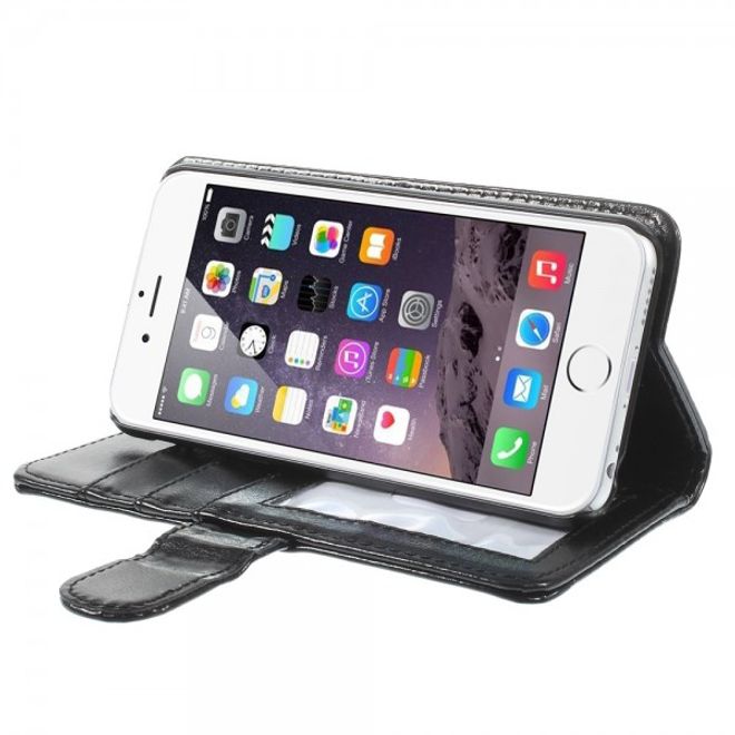 iPhone 6/6S Crazy Horse Leather Case with Stand Function and Credit Card Slot - Black