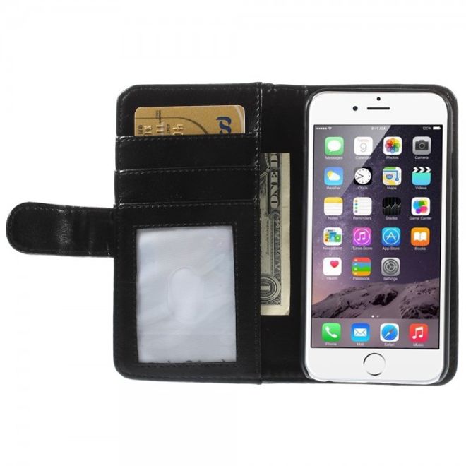 iPhone 6/6S Crazy Horse Leather Case with Stand Function and Credit Card Slot - Black