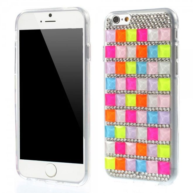 iPhone 6/6S Elastic Plastic Case with colorful squares and rhinestones