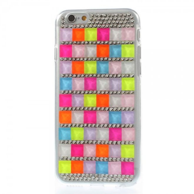 iPhone 6/6S Elastic Plastic Case with colorful squares and rhinestones