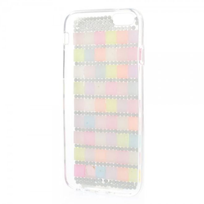 iPhone 6/6S Elastic Plastic Case with colorful squares and rhinestones