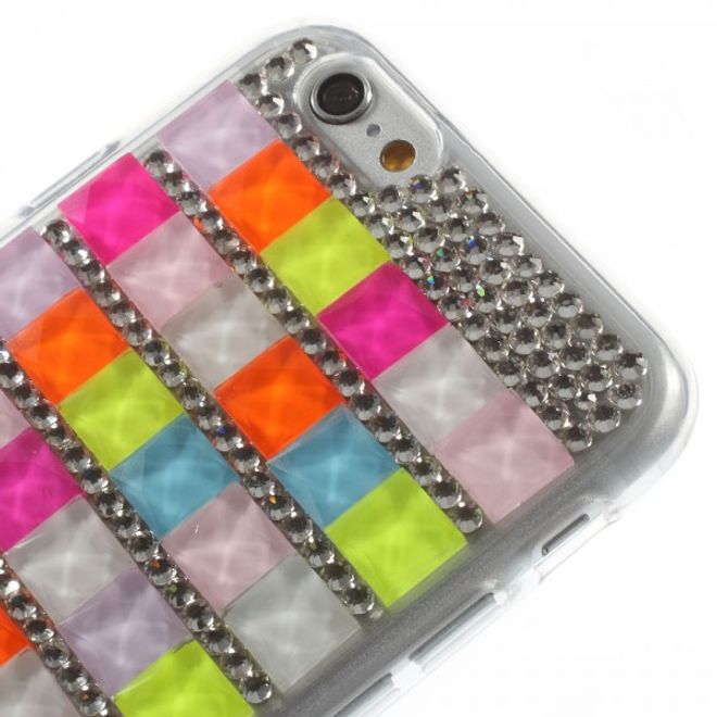 iPhone 6/6S Elastic Plastic Case with colorful squares and rhinestones