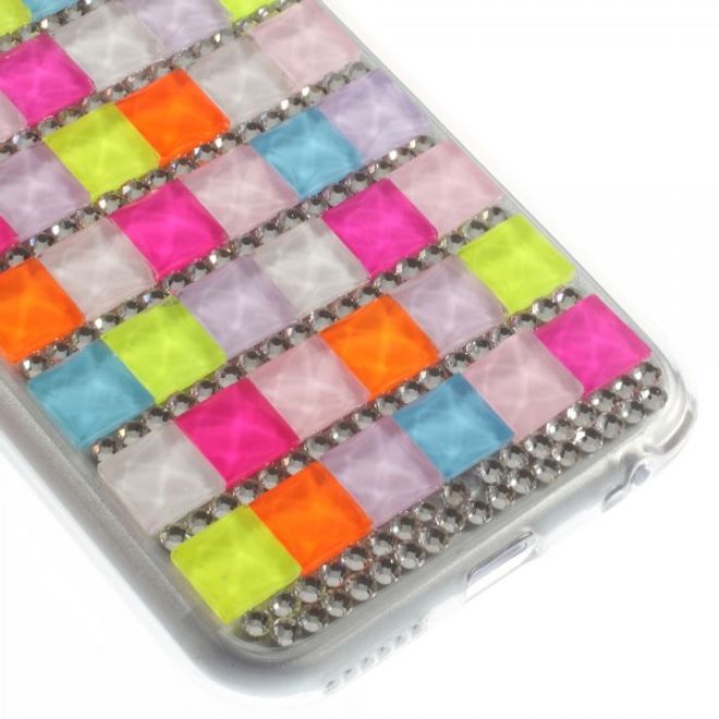 iPhone 6/6S Elastic Plastic Case with colorful squares and rhinestones