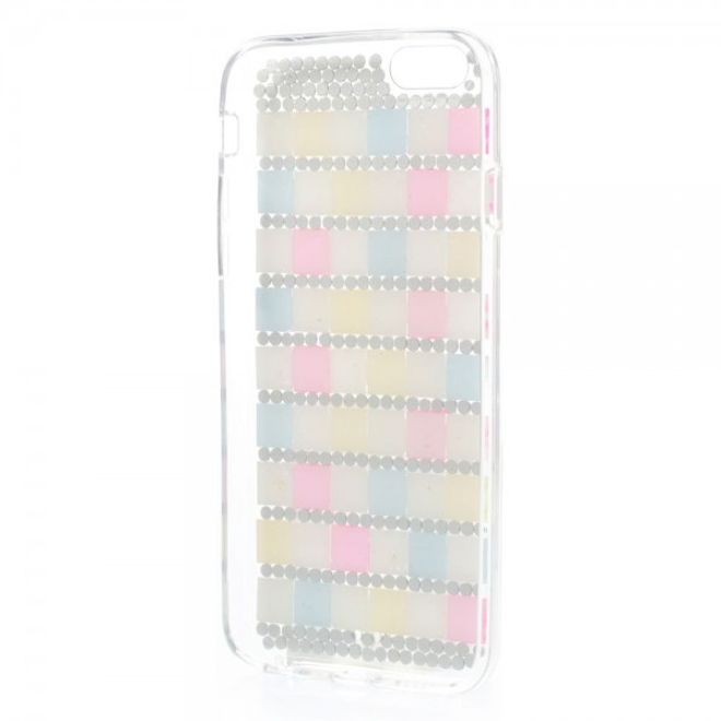 iPhone 6/6S Elastisches Plastik Case mit farbigen Quadraten und Glitzersteinen