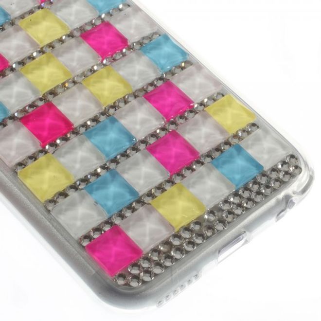 iPhone 6/6S Elastisches Plastik Case mit farbigen Quadraten und Glitzersteinen