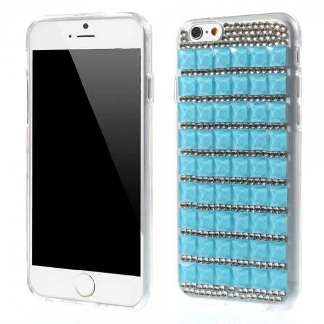 iPhone 6/6S Elastic Plastic Case with Squares and Glitter Stones - Blue