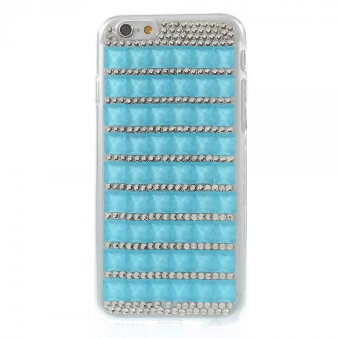 iPhone 6/6S Elastic Plastic Case with Squares and Glitter Stones - Blue