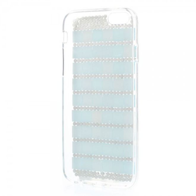 iPhone 6/6S Elastic Plastic Case with Squares and Glitter Stones - Blue