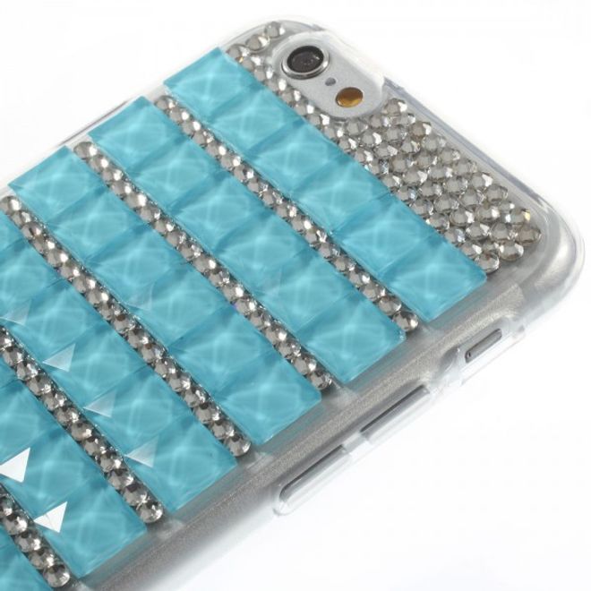 iPhone 6/6S Elastic Plastic Case with Squares and Glitter Stones - Blue