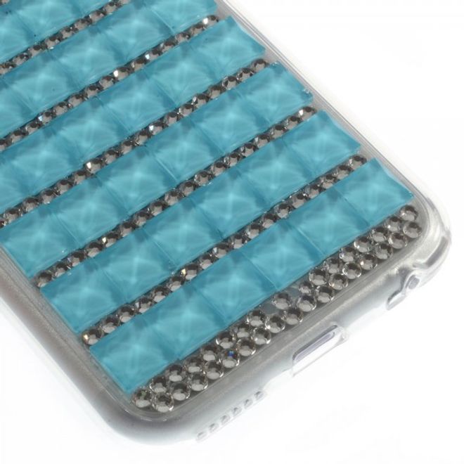 iPhone 6/6S Elastic Plastic Case with Squares and Glitter Stones - Blue