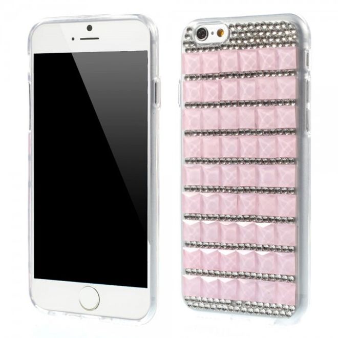 iPhone 6/6S Elastic Plastic Case with Squares and Glitter Stones - Pink