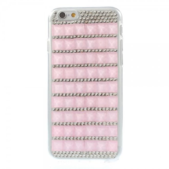 iPhone 6/6S Elastic Plastic Case with Squares and Glitter Stones - Pink