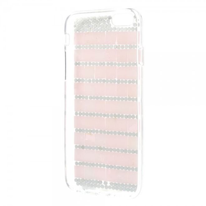 iPhone 6/6S Elastic Plastic Case with Squares and Glitter Stones - Pink