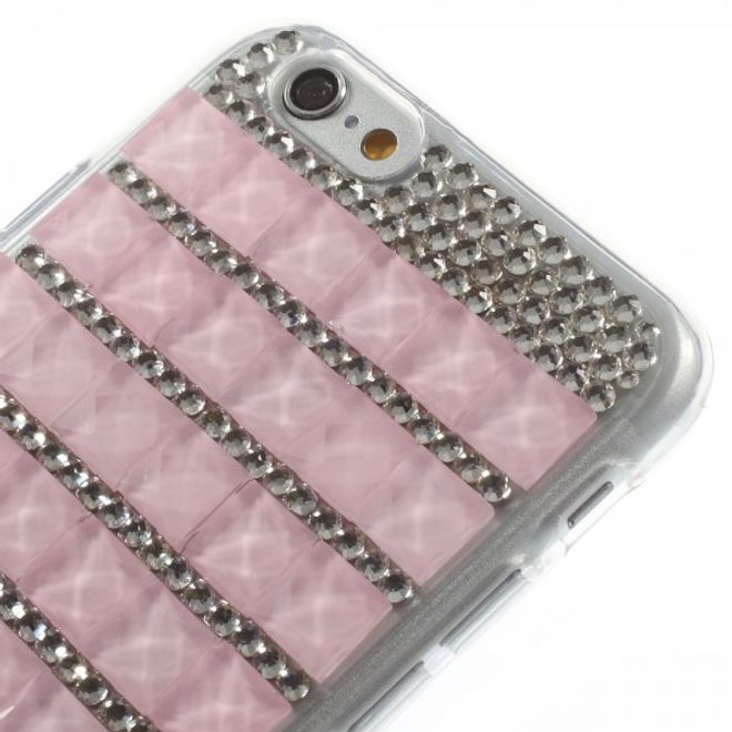 iPhone 6/6S Elastic Plastic Case with Squares and Glitter Stones - Pink