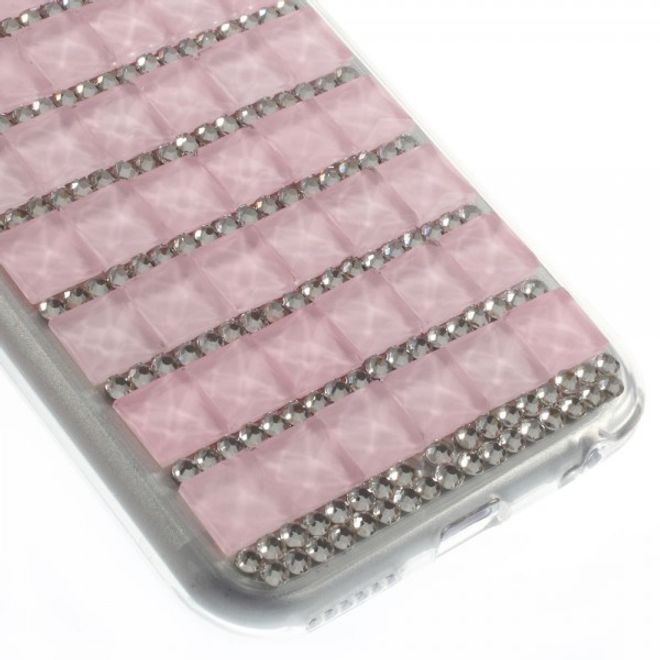 iPhone 6/6S Elastic Plastic Case with Squares and Glitter Stones - Pink