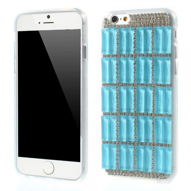 iPhone 6/6S Elastic Plastic Case with Rectangles and Glitter Stones - Blue