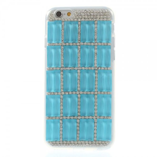 iPhone 6/6S Elastic Plastic Case with Rectangles and Glitter Stones - Blue