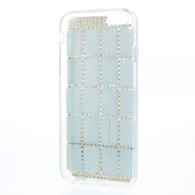 iPhone 6/6S Elastic Plastic Case with Rectangles and Glitter Stones - Blue