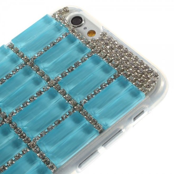 iPhone 6/6S Elastic Plastic Case with Rectangles and Glitter Stones - Blue