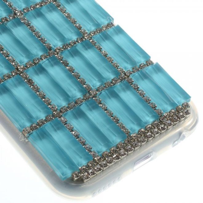 iPhone 6/6S Elastic Plastic Case with Rectangles and Glitter Stones - Blue